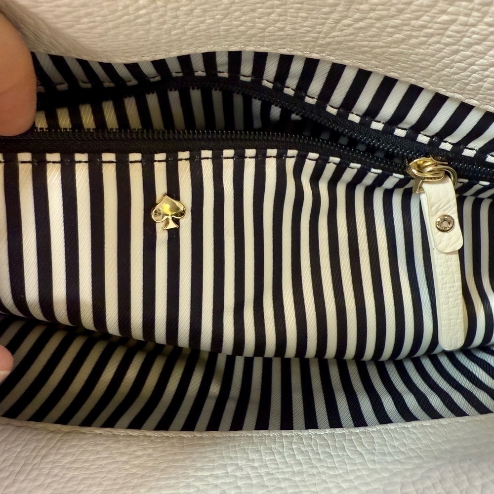 Kate Spade White & Beige Henderson Street Leather Satchel Shoulder Bag with Bow - Picture 8 of 12